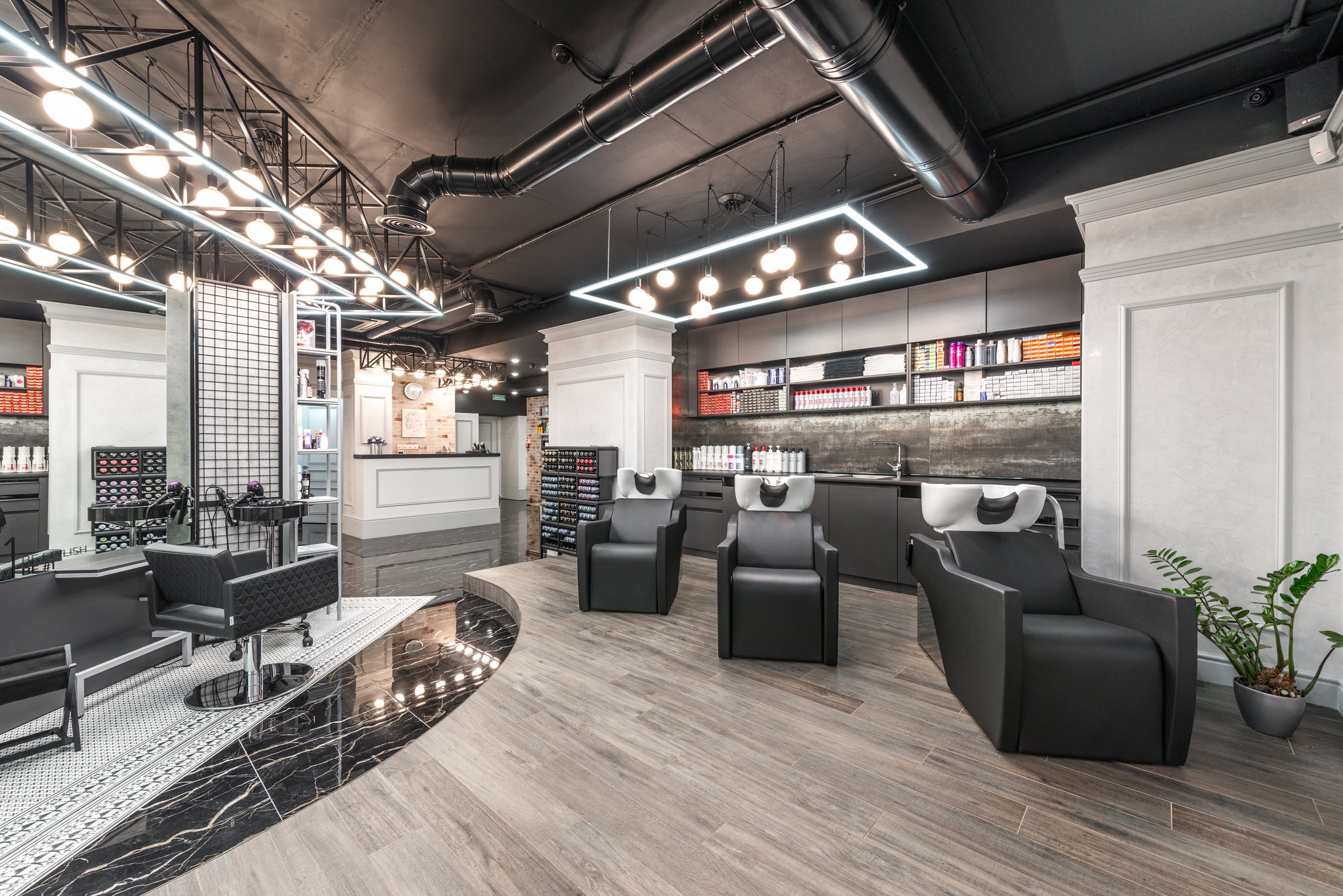 Backwash chairs in modern beauty salon